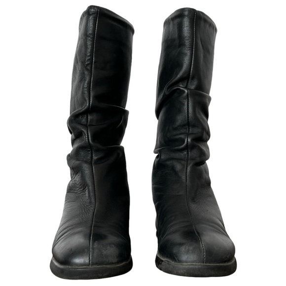 La CANADIENNE Slouchy Mid Calf Cuff Boot Black Leather Faux-Fur Lining Size 10 - Picture 3 of 7